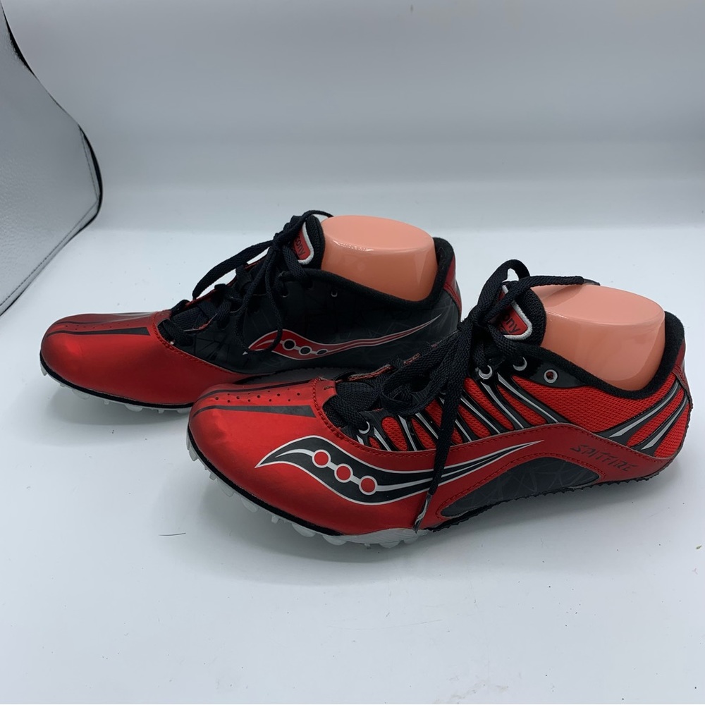 SAUCONY Men's Red Black Spitfire Sprint Track Spikes Shoes Racing Size 9